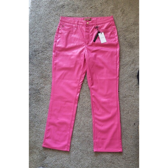 Judy Blue women's hot pink high rise tummy control faux leather pants size 15/32 - Picture 3 of 12